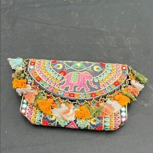 Colorful Embroidered Clutch with Tassels